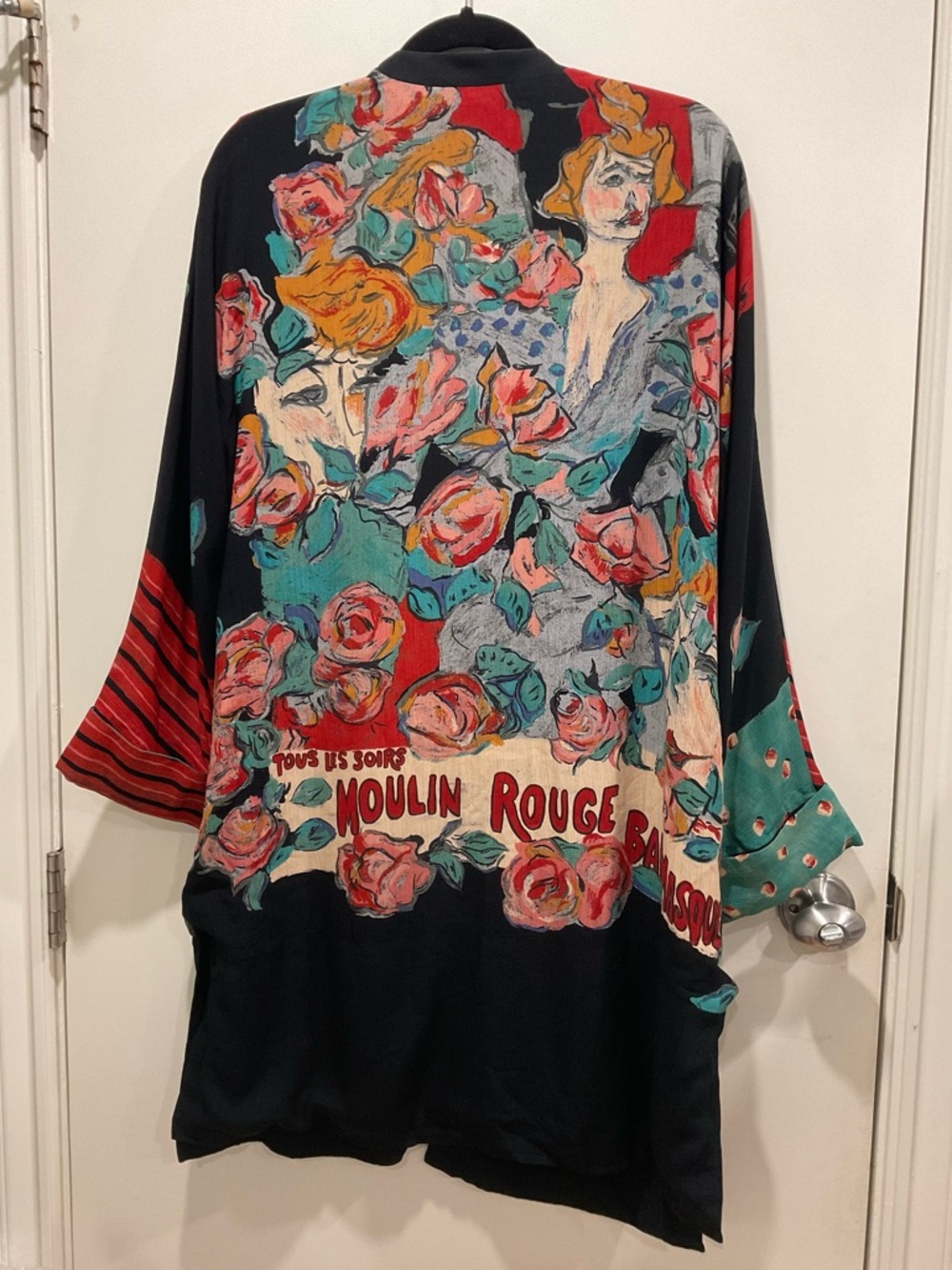 Carole Little Black, Red & Teal Floral Moulin Rouge Kimono Jacket - Picture 3 of 5